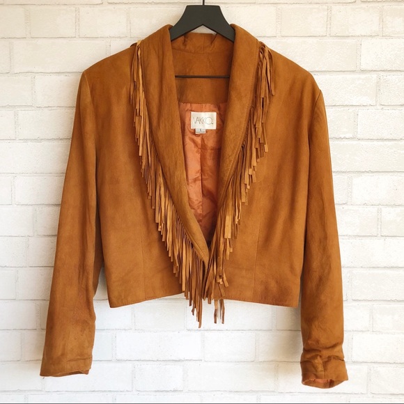 Vakko Jackets & Blazers - Vakko Camel Suede Fringe Collar Jacket